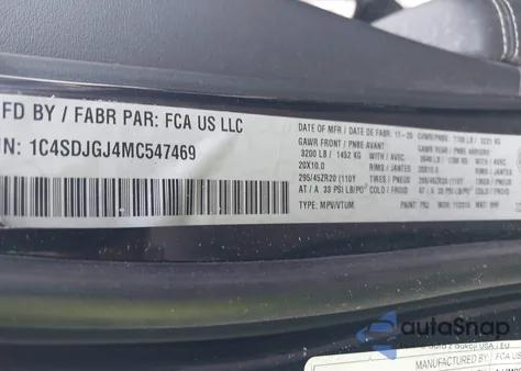 2021 Dodge Durango Srt 392 z USA, uszkodzony, nr VIN 1C4SDJGJ4MC547469